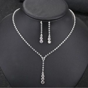🌟 Women Drop Crystal Choker Necklace Earrings Set Bridal Bridesmaid Wedding Set
